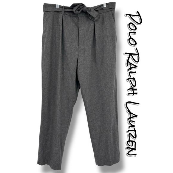 New Polo Ralph Lauren Wool Blend Trouser Pants Gray Tie Waist Womens Size 14 - Picture 1 of 11